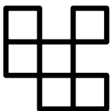 A black geometric pattern with five interconnected squares forming a cross-like shape on a white background.