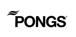 Black "PONGS" logo with a stylized leaf design above the letter "P" on a transparent background.